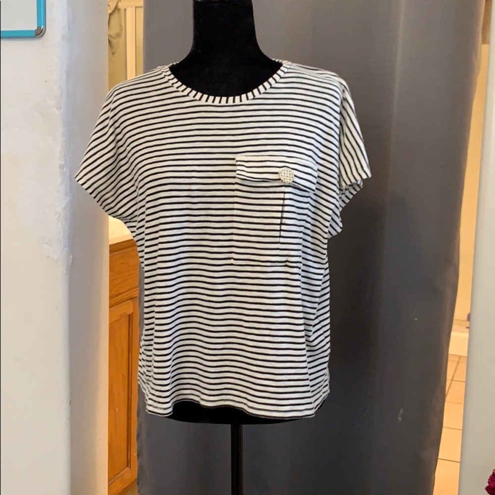 Zara Cream & Black Striped Top